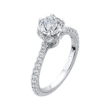 14K White Gold Round Diamond Cathedral Style Engagement Ring (Semi-Mount) CA0120E-37W