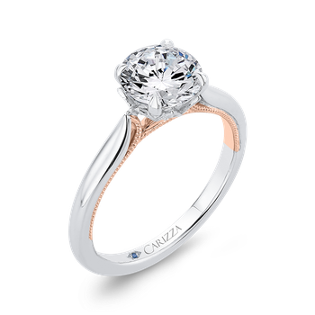 14K Two-Tone Gold Round Diamond Floral Engagement Ring (Semi-Mount) CA0419E-37WP-1.50