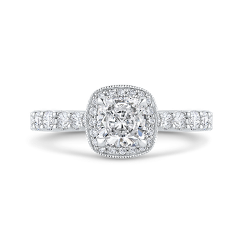 14K White Gold Cushion Diamond Halo Engagement Ring (Semi-Mount) CAU0454EH-37W-1.10