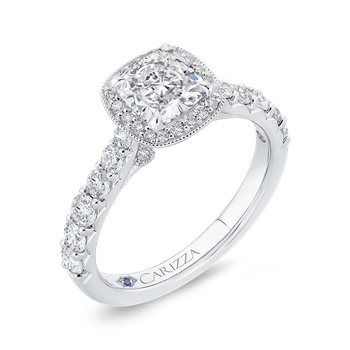 14K White Gold Cushion Diamond Halo Engagement Ring (Semi-Mount) CAU0454EH-37W-1.10