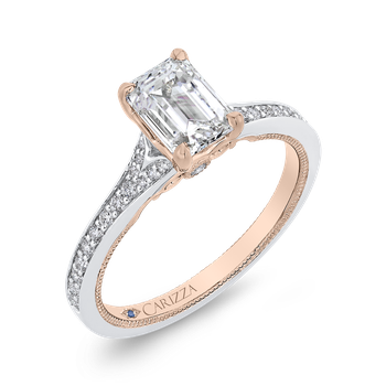 14K Two-Tone Gold Emerald Cut Diamond Engagement Ring (Semi-Mount) CAE0424EH-37WP-1.25