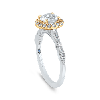 14K Two-Tone Gold Round Diamond Halo Vintage Engagement Ring (Semi-Mount) CA0042E-37WY