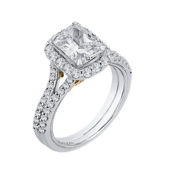 14K Two-Tone Gold Emerald Diamond Halo Vintage Engagement Ring with Split Shank (Semi-Mount) CAE0193EH-37WY-1.50
