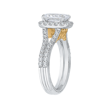 14K Two-Tone Gold Emerald Diamond Halo Vintage Engagement Ring with Split Shank (Semi-Mount) CAE0193EH-37WY-1.50