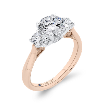14K Two-Tone Gold Round Diamond Three-Stone Engagement Ring (Semi-Mount) CA0405E-37PW-1.50