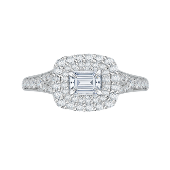 14K White Gold Emerald Cut Diamond Halo Engagement Ring with Split Shank (Semi-Mount) CAE0062E-37W