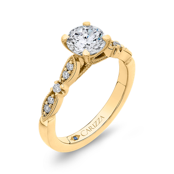14K Yellow Gold Round Diamond Vintage Engagement Ring (Semi-Mount) CA0247EH-37-1.00