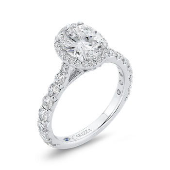 Oval Diamond Halo Engagement Ring In 14K White Gold (Semi-Mount) CAO0406EQ-37W-1.50