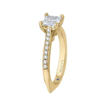 14K Yellow Gold Princess Cut Diamond Solitaire with Accents Engagement Ring (Semi-Mount) CAP0040E-37