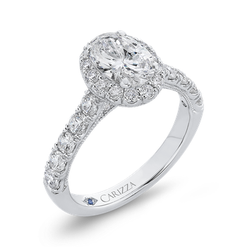 14K White Gold Oval Diamond Halo Engagement Ring (Semi-Mount) CAO0435EH-37W-1.00