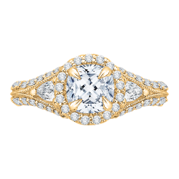 14K Yellow Gold Cushion Diamond Halo Engagement Ring with Split Shank (Semi-Mount) CAU0041E-37