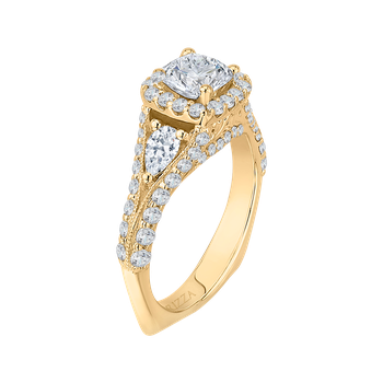 14K Yellow Gold Cushion Diamond Halo Engagement Ring with Split Shank (Semi-Mount) CAU0041E-37