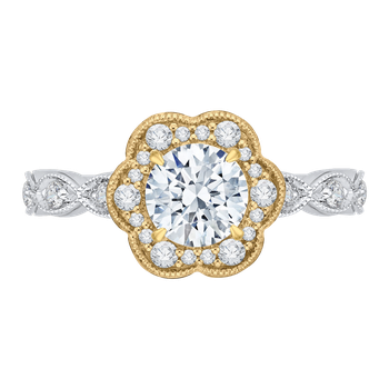 14K Tow-Tone Gold Round Cut Diamond Floral Halo Engagement Ring (Semi-Mount) CA0150EQ-37WY
