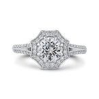 Carizza 14K Two-Tone Gold Round Diamond Floral Halo Engagement Ring with Split Shank (Semi-Mount) CA0446EH-37WP-1.00