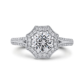 14K Two-Tone Gold Round Diamond Floral Halo Engagement Ring with Split Shank (Semi-Mount) CA0446EH-37WP-1.00