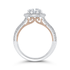 Carizza 14K Two-Tone Gold Round Diamond Floral Halo Engagement Ring with Split Shank (Semi-Mount) CA0446EH-37WP-1.00