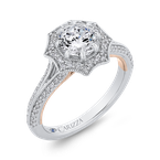 Carizza 14K Two-Tone Gold Round Diamond Floral Halo Engagement Ring with Split Shank (Semi-Mount) CA0446EH-37WP-1.00